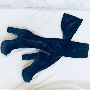 Over the knee crushed velvet booted heel